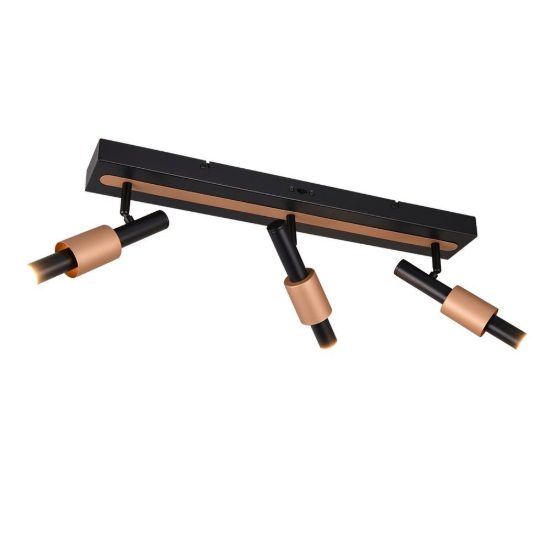 Plafoniera con 3 faretti led 13,5w cct 2300k 3000k 4000k orientabili moderna nera caffe