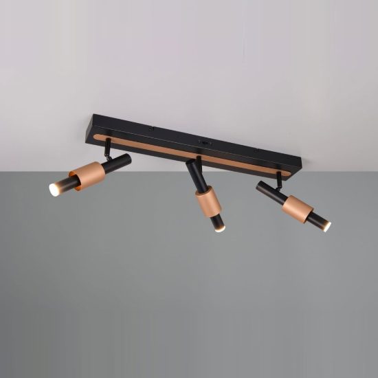Plafoniera con 3 faretti led 13,5w cct 2300k 3000k 4000k orientabili moderna nera caffe