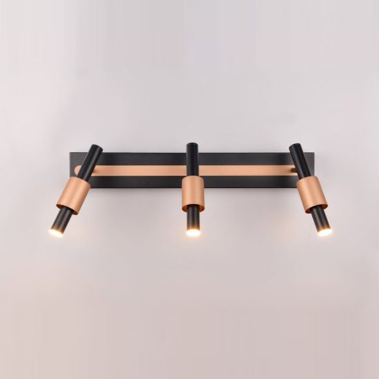 Plafoniera con 3 faretti led 13,5w cct 2300k 3000k 4000k orientabili moderna nera caffe