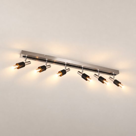 Plafoniera con 6 faretti led 27w 2300k 3000k 4000k orientabili moderna nichel opaco nera