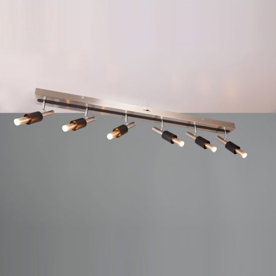 Plafoniera con 6 faretti led 27w 2300k 3000k 4000k orientabili moderna nichel opaco nera