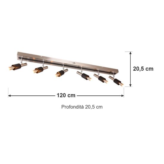 Plafoniera con 6 faretti led 27w 2300k 3000k 4000k orientabili moderna nichel opaco nera