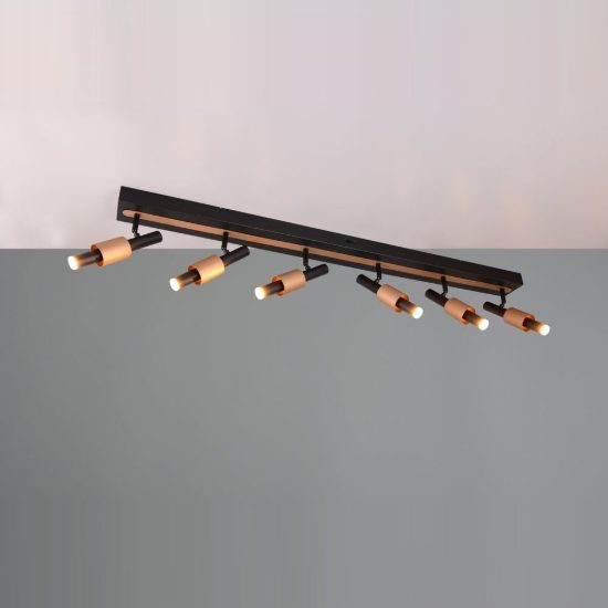 Plafoniera con 6 faretti led 27w 2300k 3000k 4000k orientabili moderna nera caffe