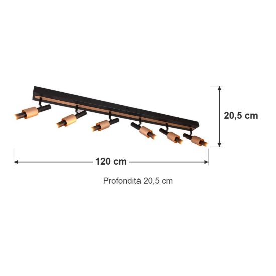 Plafoniera con 6 faretti led 27w 2300k 3000k 4000k orientabili moderna nera caffe