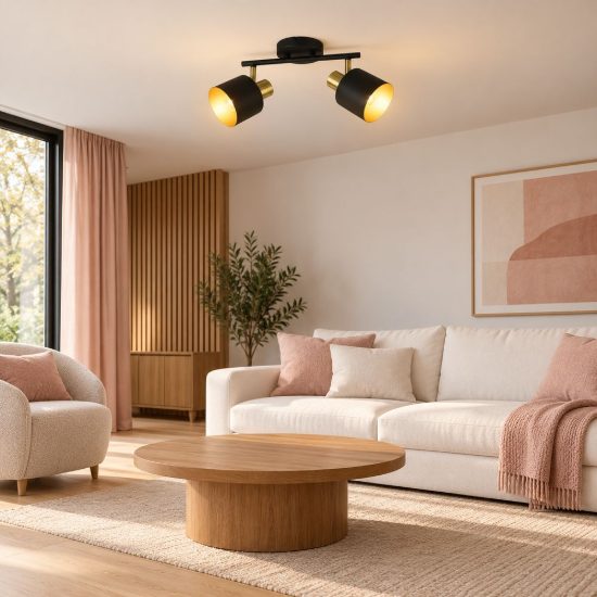 Plafoniera con 2 faretti orientabili moderna nera oro