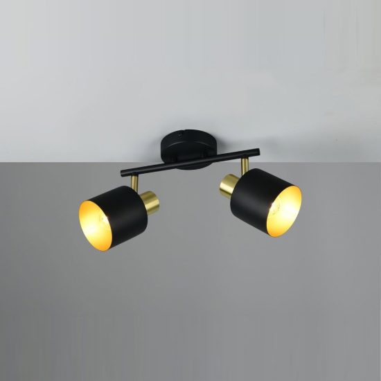 Plafoniera con 2 faretti orientabili moderna nera oro
