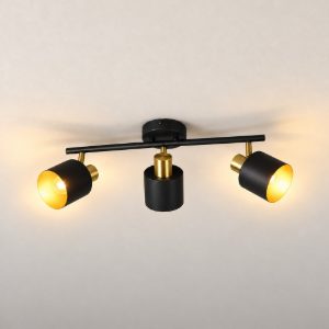 Plafoniera con 3 faretti orientabili moderna nera oro