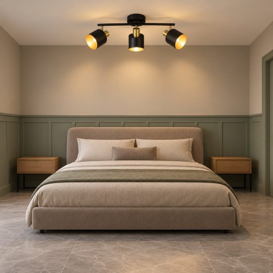 Plafoniera con 3 faretti orientabili moderna nera oro