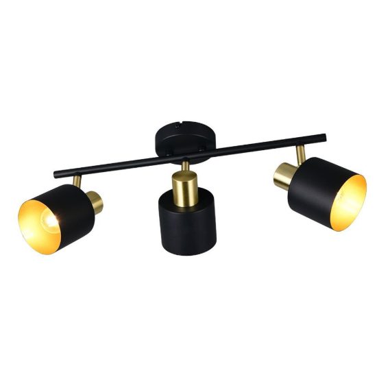 Plafoniera con 3 faretti orientabili moderna nera oro