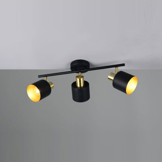 Plafoniera con 3 faretti orientabili moderna nera oro