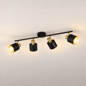 Plafoniera con 4 faretti orientabili moderna nera oro