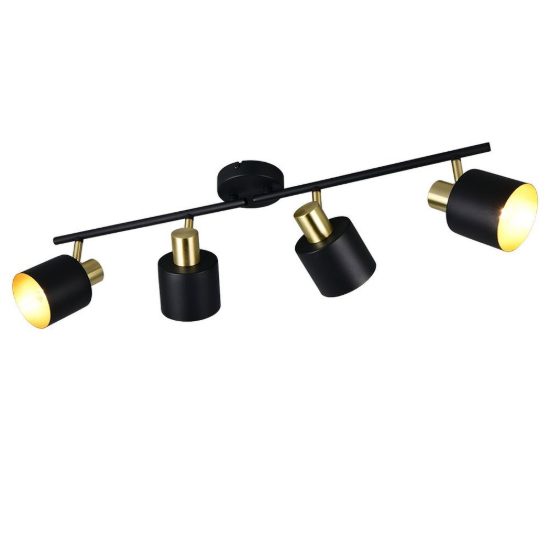 Plafoniera con 4 faretti orientabili moderna nera oro