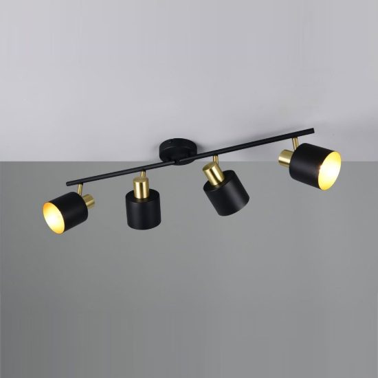 Plafoniera con 4 faretti orientabili moderna nera oro