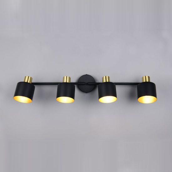Plafoniera con 4 faretti orientabili moderna nera oro