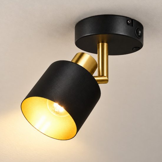 Applique per comodino camera da letto con faretto orientabile moderna nera oro interruttore