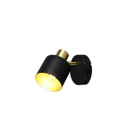 Applique per comodino camera da letto con faretto orientabile moderna nera oro interruttore