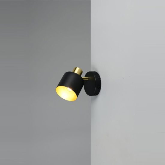 Applique per comodino camera da letto con faretto orientabile moderna nera oro interruttore