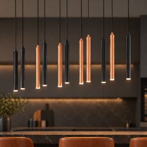 Lampadario a sospensione con 11 pendenti per sala da pranzo led 33w cct 2300k 4000k con telecomando lineare nero caffe