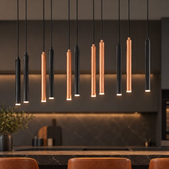 Lampadario a sospensione con 11 pendenti per sala da pranzo led 33w cct 2300k 4000k con telecomando lineare nero caffe