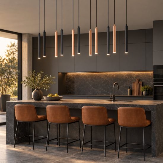 Lampadario a sospensione con 11 pendenti per sala da pranzo led 33w cct 2300k 4000k con telecomando lineare nero caffe