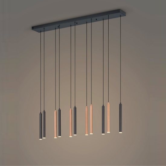 Lampadario a sospensione con 11 pendenti per sala da pranzo led 33w cct 2300k 4000k con telecomando lineare nero caffe