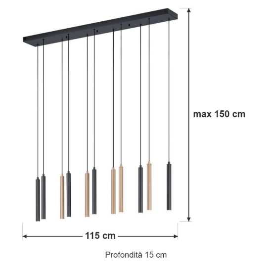 Lampadario a sospensione con 11 pendenti per sala da pranzo led 33w cct 2300k 4000k con telecomando lineare nero caffe