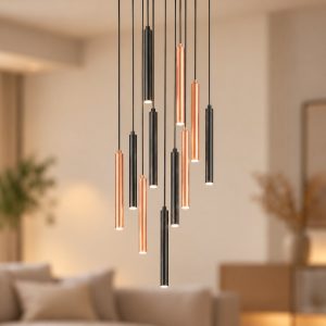 Lampadario a sospensione con 11 pendenti per sala da pranzo led 33w cct 2300k 4000k con telecomando nero caffe