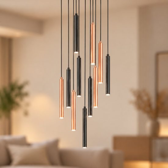 Lampadario a sospensione con 11 pendenti per sala da pranzo led 33w cct 2300k 4000k con telecomando nero caffe
