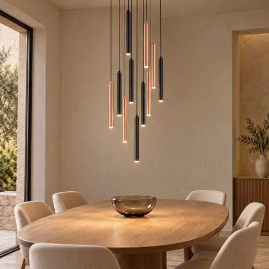 Lampadario a sospensione con 11 pendenti per sala da pranzo led 33w cct 2300k 4000k con telecomando nero caffe