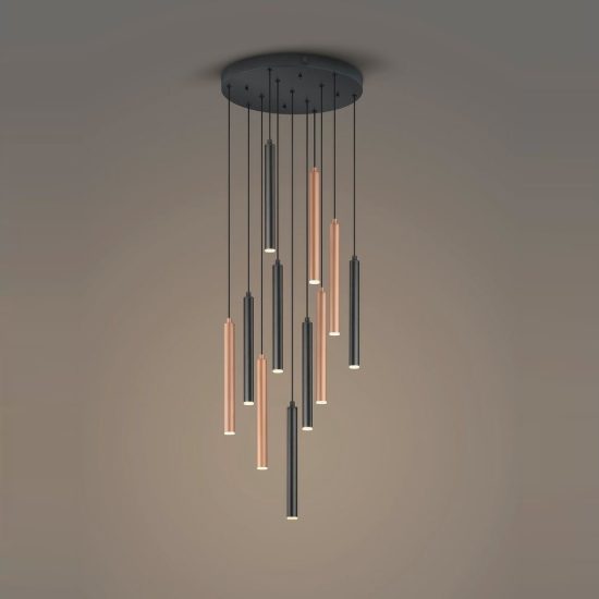 Lampadario a sospensione con 11 pendenti per sala da pranzo led 33w cct 2300k 4000k con telecomando nero caffe