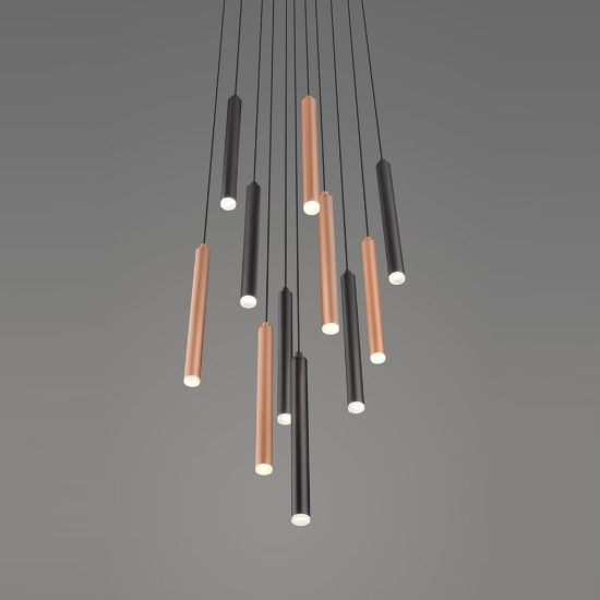 Lampadario a sospensione con 11 pendenti per sala da pranzo led 33w cct 2300k 4000k con telecomando nero caffe