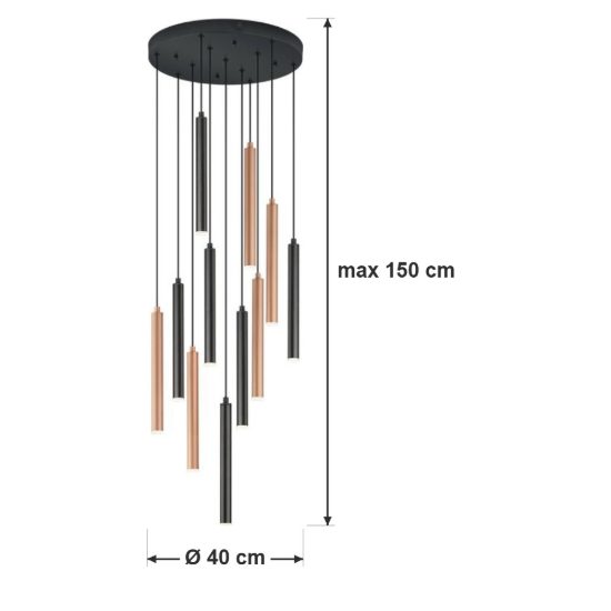 Lampadario a sospensione con 11 pendenti per sala da pranzo led 33w cct 2300k 4000k con telecomando nero caffe