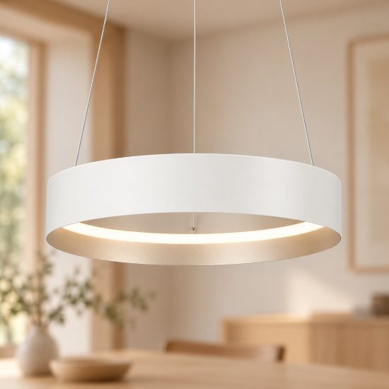 Lampadario a sospensione per salotto led 38w cct 2700k 6000k con telecomando bianco ad anello