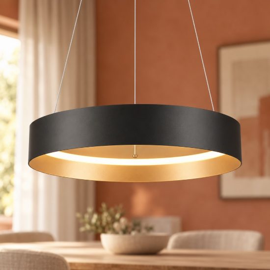 Lampadario a sospensione per sala da pranzo led 38w cct 2700k 6000k con telecomando nero ad anello