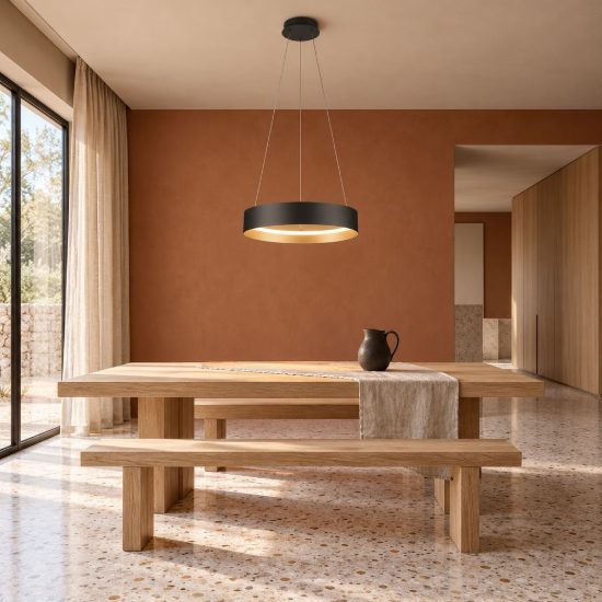 Lampadario a sospensione per sala da pranzo led 38w cct 2700k 6000k con telecomando nero ad anello