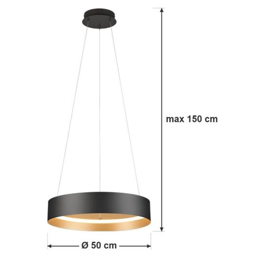 Lampadario a sospensione per sala da pranzo led 38w cct 2700k 6000k con telecomando nero ad anello