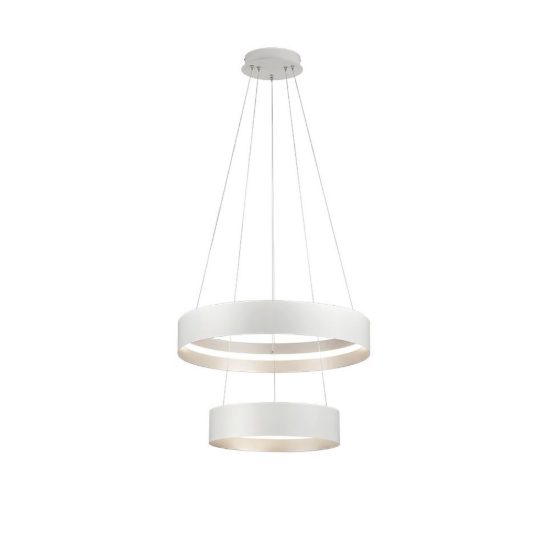 Lampadario a sospensione per salotto led 55w cct 2700k 6000k con telecomando bianco a doppio anello