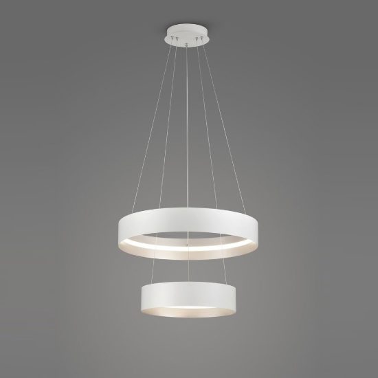 Lampadario a sospensione per salotto led 55w cct 2700k 6000k con telecomando bianco a doppio anello