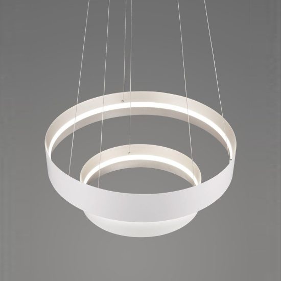Lampadario a sospensione per salotto led 55w cct 2700k 6000k con telecomando bianco a doppio anello