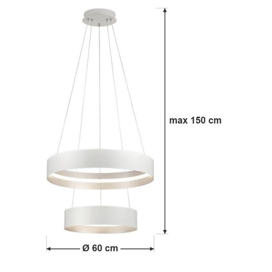 Lampadario a sospensione per salotto led 55w cct 2700k 6000k con telecomando bianco a doppio anello