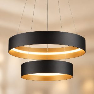 Lampadario a sospensione per sala da pranzo led 55w cct 2700k 6000k con telecomando nero a doppio anello