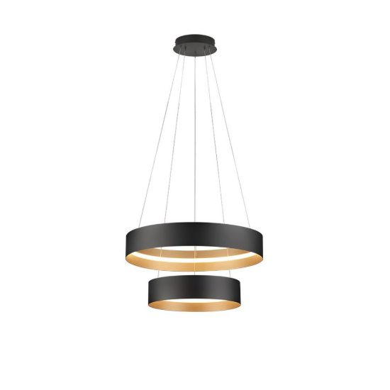 Lampadario a sospensione per sala da pranzo led 55w cct 2700k 6000k con telecomando nero a doppio anello