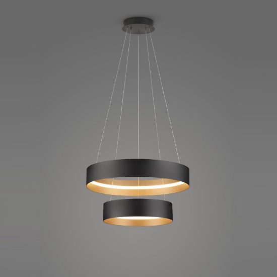 Lampadario a sospensione per sala da pranzo led 55w cct 2700k 6000k con telecomando nero a doppio anello