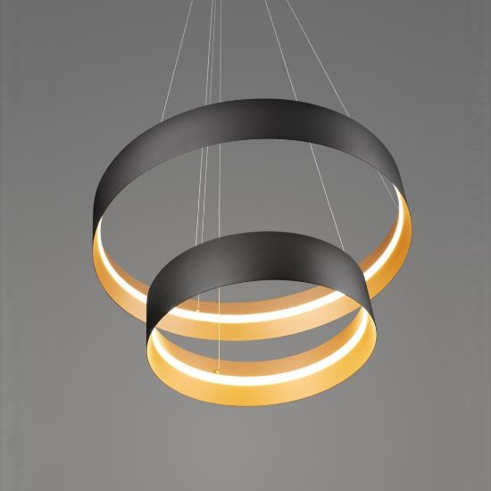 Lampadario a sospensione per sala da pranzo led 55w cct 2700k 6000k con telecomando nero a doppio anello