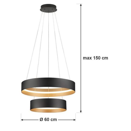 Lampadario a sospensione per sala da pranzo led 55w cct 2700k 6000k con telecomando nero a doppio anello