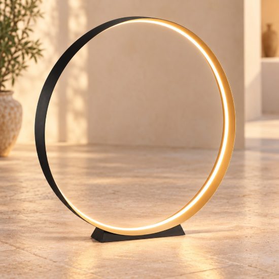 Lampada da terra led 28w cct 2700k 6000k con telecomando per soggiorno nera ad anello