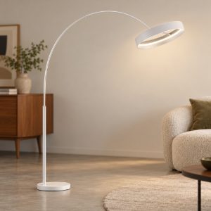Piantana ad arco led 32w cct 2700k 6000k con telecomando per soggiorno bianca con anello