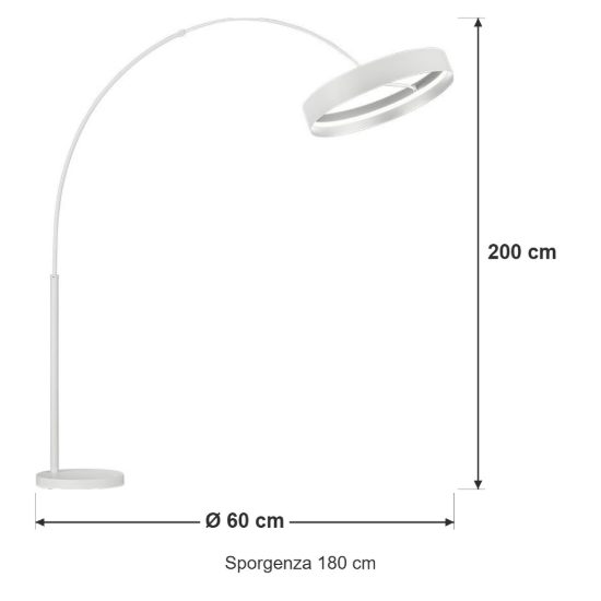 Piantana ad arco led 32w cct 2700k 6000k con telecomando per soggiorno bianca con anello