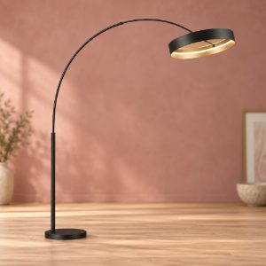 Lampada da terra ad arco led 32w cct 2700k 6000k con telecomando per soggiorno nera con anello