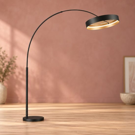 Lampada da terra ad arco led 32w cct 2700k 6000k con telecomando per soggiorno nera con anello